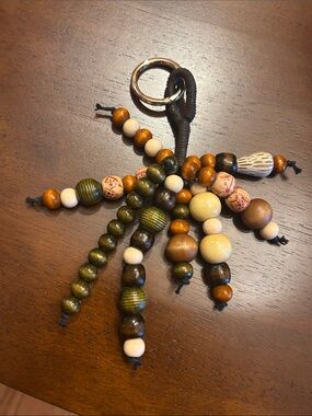 Wooden Bead Keychain Charm in Green, Tan & Brown